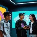 NFT 아트의 소비자 트렌드 변화 - **Prompt:** A group of young, diverse Malaysian digital artists, dressed in stylish modern casual we...