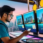 NFT 예술 시장의 법적 이슈 - A modern digital art marketplace scene set in Kuala Lumpur, Malaysia, featuring diverse young adults...