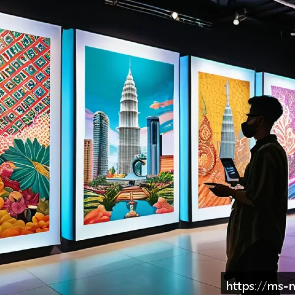 NFT 아트의 장기 투자 전략 - A vibrant digital art gallery scene showcasing diverse NFT artworks inspired by Malaysian pop cultur...